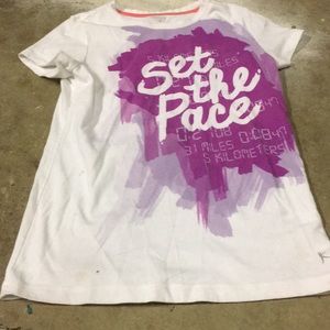 white shirt with purple in middle